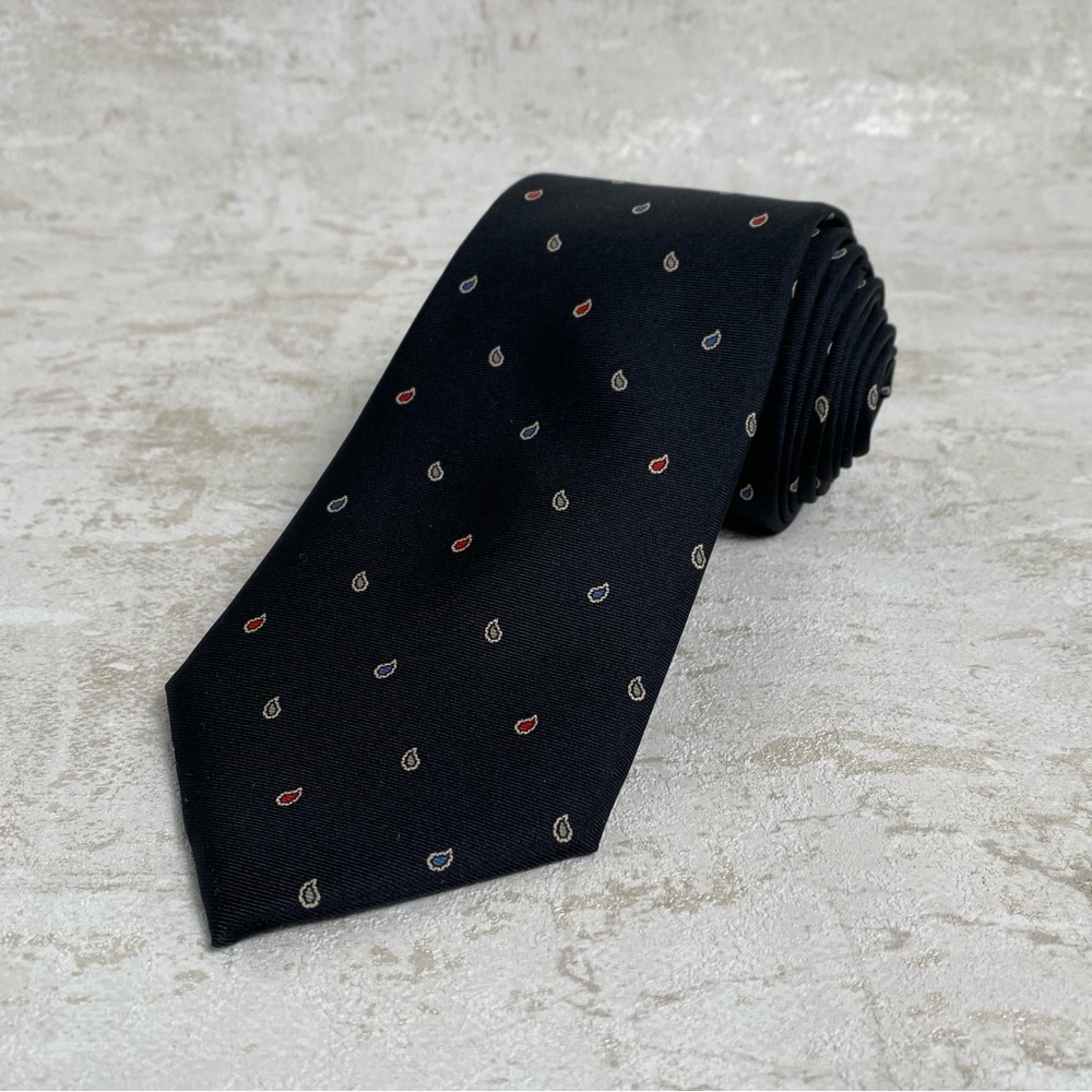 NWT Christian Dior Black - Vintage - Multicolored Paisley Design - Neck Tie.